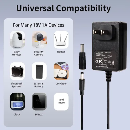 Miniatura 6 de Adaptador de fuente de alimentación de 18 V CA, 18 voltios, cargador de 1 amperio, CC 18 V, 1 A, cable de alimentación con 8 tomas intercambiables