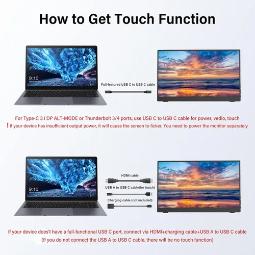 Miniatura 5 de Monitor portátil con pantalla táctil de 15.6 pulgadas, FHD 1080P, IPS/HDR, extensor de pantalla para computadora portátil, monitor de viaje