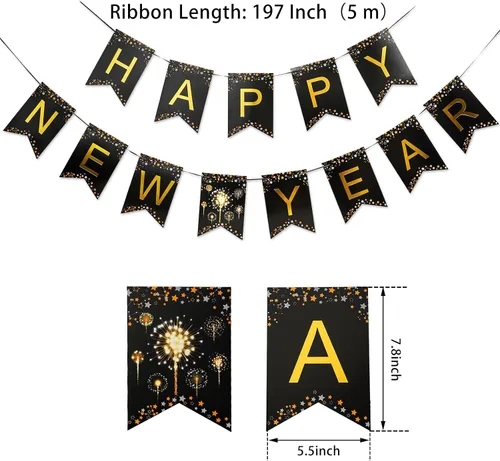 Miniatura 2 de MiniRed Cartel de Año Nuevo 2026, pancarta de feliz año nuevo con letra dorada brillante, suministros de decoración de fiesta de Año Nuevo 2026.