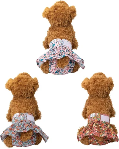 Miniatura 4 de CuteBone Pañales para perras con faldas, paquete de 3 vestidos reutilizables para cachorros, pantalones para el período de ciclo de calor QBD12S
