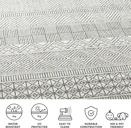 Miniatura 5 de SAFAVIEH Alfombra lavable para exteriores, colección Courtyard de 2.3 x 16 pies, color negro y gris, no desprende pelusa y de fácil limpieza, ideal