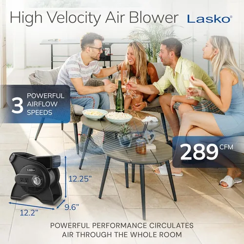 Miniatura 4 de Lasko Ventilador utilitario portátil, ventilador giratorio de alta velocidad de 12 pulgadas, 289 CFM, 3 velocidades, 2 salidas de accesorios de 120