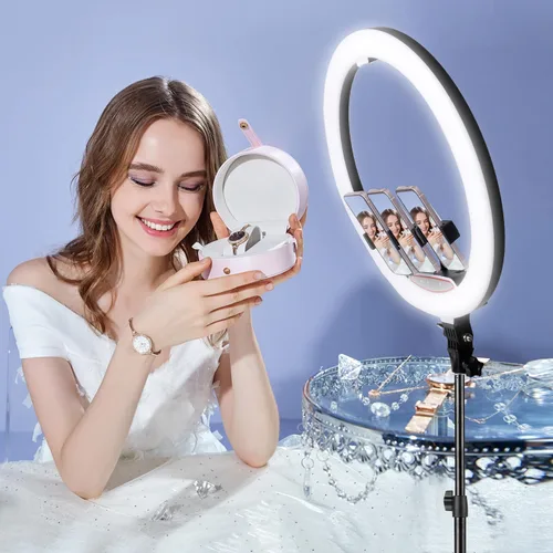 Miniatura 8 de Anillo de luz de 18 pulgadas con soporte de trípode, luz circular LED regulable de 58 W 5500 K para TikTok/Live Stream/Maquillaje/YouTube con bolsa