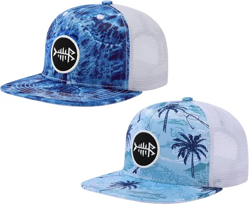 Miniatura 24 de BASSDASH Paquete de 2 gorras de camionero de ala plana con parte trasera de malla ajustable para hombres y mujeres para pesca y caza