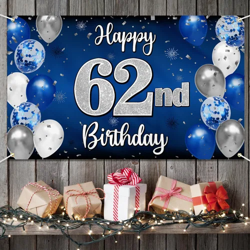 Miniatura 339 de Decoración de feliz cumpleaños 35, globo azul y plateado de 35 años, cartel grande de telón de fondo de cumpleaños, suministros para fiesta de 35th
