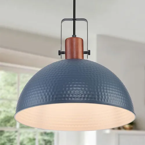 Miniatura 19 de Luces Colgantes Azules de 12 Pulgadas Martilladas Mate, Luces Colgantes para Isla de Cocina Estilo Industrial Granja, Altura Ajustable, Lámparas