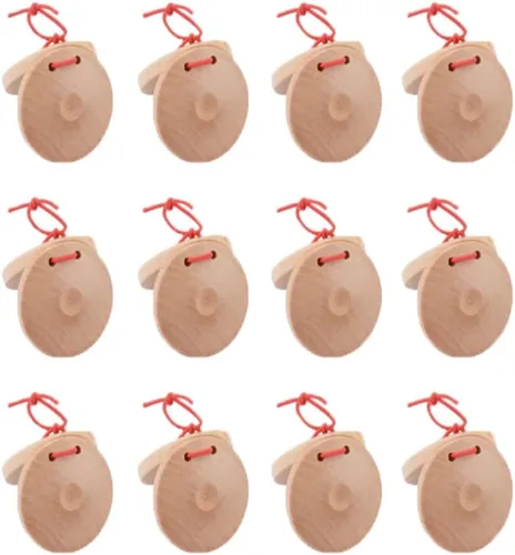 12 castañuelas musicales, tablero de aplausos educativos, instrumentos de percusión de madera para el aula, castañuelas de dedo (color madera)