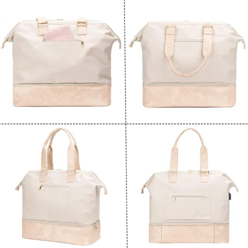 Miniatura 5 de MINKARS Bolsa Weekender, Beige, Bolsa de fin de semana con compartimento para zapatos