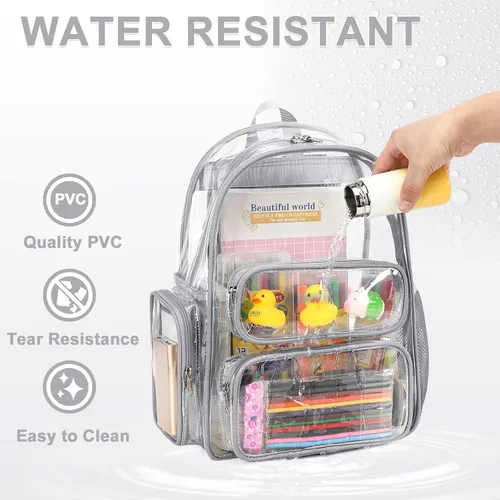 Miniatura 122 de CAMTOP Mochila transparente resistente y transparente para estudiantes, escuela, trabajo, festival, viajes, deportes, Beige, Mediana, Camtop Mochila