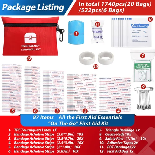 Miniatura 2 de Geiserailie 20 bolsas pequeñas de primeros auxilios a granel, tamaño mini de viaje, bolsa de emergencia individual con cremallera, suministros