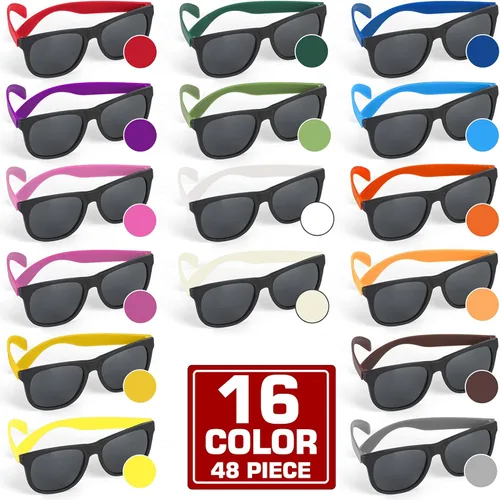 Miniatura 2 de Paquete de 48 lentes de sol de neón de 16 colores, estilo retro de los años 80, regalos de fiesta a granel para carnaval, juguetes de piscina