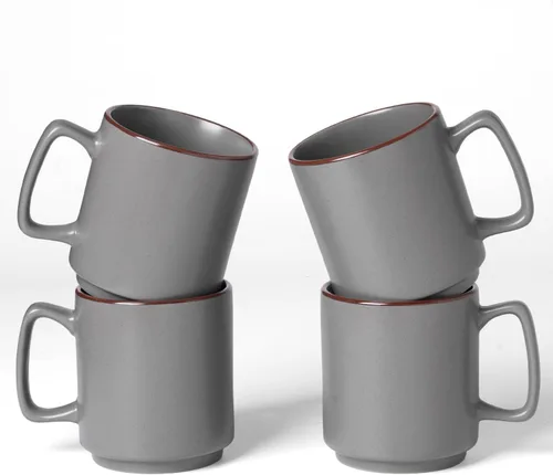 Miniatura 11 de famiware Juego de 6 tazas de café Nebula de 14 onzas, juego de tazas de cerámica con asa para café con leche, té, leche, capuchino, cacao, negro mate
