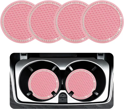 Miniatura 19 de Ziciner 4 unidades de portavasos para automóvil con brillo, portavasos de goma suave con cristales, tapete antideslizante para tazas con strass