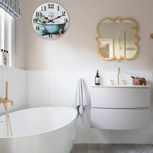 Miniatura 4 de Reloj de pared decorativo para baño, estilo rústico, impermeable, de cristal, para baño, piscina, jardín (12 pulgadas, azul)
