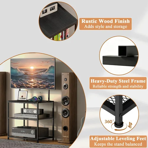 Miniatura 5 de Soporte de TV de esquina pequeño de piso de 23 a 50 pulgadas con estantes de almacenamiento para sala de estar y dormitorio, soportes de televisión