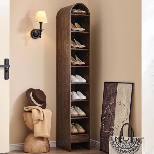 Miniatura 12 de IFGET Armario de almacenamiento de zapatos arqueado de 67 pulgadas de alto, 8 niveles y 8 pares de zapateros de madera con 3 estantes ajustables