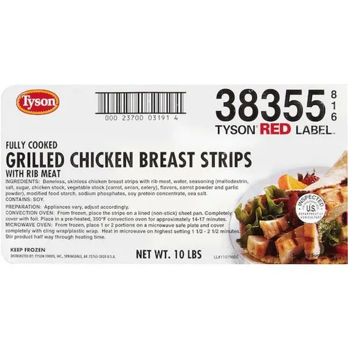 Miniatura 5 de Tyson Red Label NAE - Tiras grandes de pechuga de pollo a la parrilla, 10 libras - 1 cada una.