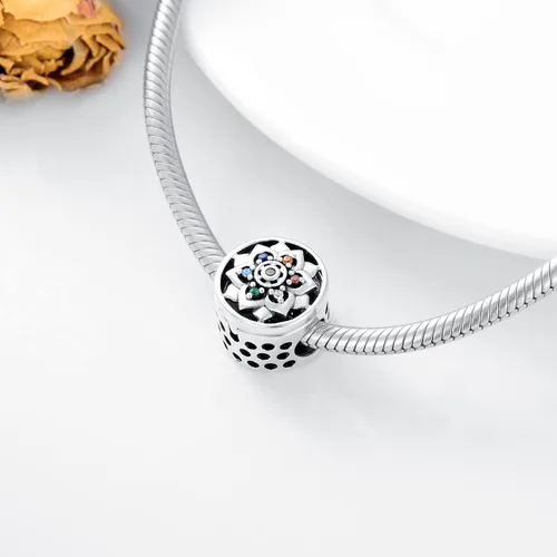 Miniatura 3 de PEIMKO Dijes personalizados de loto, girasol, margarita, mal de ojo, cuentas de plata de ley, cuentas de foto de flor de serpiente, collar de regalo