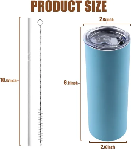 Miniatura 4 de Amtidy Paquete de 12 vasos delgados de 20 onzas con tapa y popote, vaso aislado al vacío de doble pared para bebidas frías y calientes