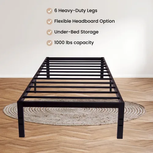 Miniatura 3 de Golden Gate Beds, base de cama de plataforma de metal, resistente, base de colchón de acero resistente, no necesita somier, fácil montaje, base Negro