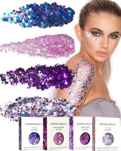 Miniatura 12 de KARIZMA Iridescent Purpurina holográfica iridiscente Purpurina gruesa de 0.35 onzas para la cara, el cabello, los ojos y el cuerpo, para mujer.