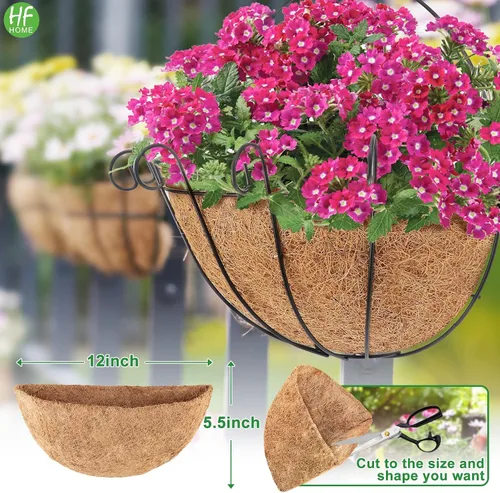 Miniatura 2 de HFHOME 4 piezas de revestimiento de coco medio redondo de 12 pulgadas, maceta de pared de medio círculo de 12 pulgadas, forros de repuesto de fibra