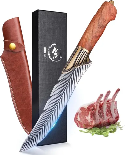 Miniatura 9 de Dream Reach Cuchillo de deshuesar vikingo de plumas, cuchillo vikingo profesional de 6 pulgadas, cuchillo de carne de espiga completa con caja