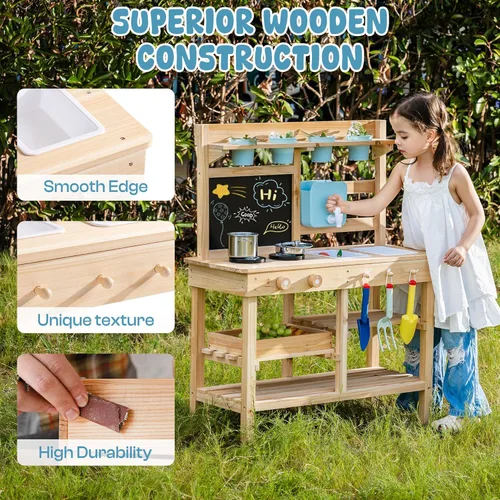 Miniatura 6 de ROBUD Cocina de Barro para Niños al Aire Libre, Cocina de Madera para Jugar al Aire Libre, Cocina de Barro para Niños con Fregadero y Grifo