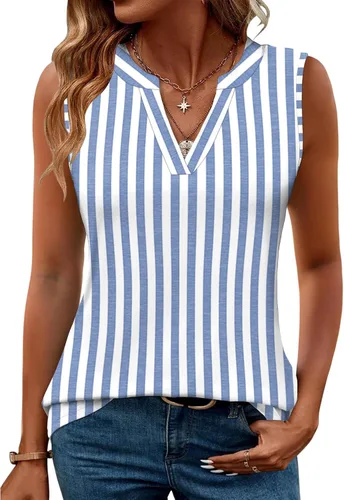 Miniatura 44 de Romanstii Camisas sin mangas para mujer, estilo casual, de verano, cuello en V, blusas elegantes, túnica