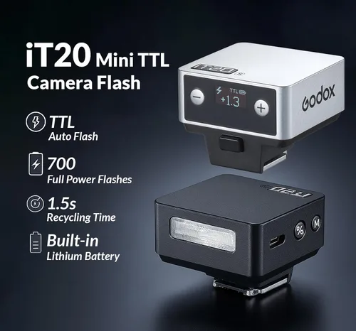 Miniatura 2 de Godox IT20 C IT20C Flash para Canon, GODOX iT20C IT20 C Mini cámara Flash, modos TTL/manual, batería de 7.4 V 300 mAh, reciclaje de 1.5s