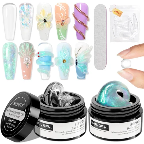 Miniatura 16 de Gel de arte de uñas 3D transparente y blanco, gel sólido constructor para uñas, antiadherente, para escultura de manos, geles duros con doble