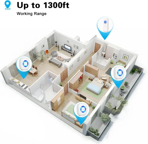 Miniatura 7 de Timbre inalámbrico con 2 receptores, 2 botones, kit de timbre de puerta impermeable para puerta delantera, rango de 1300 pies, 58 campanillas, 5