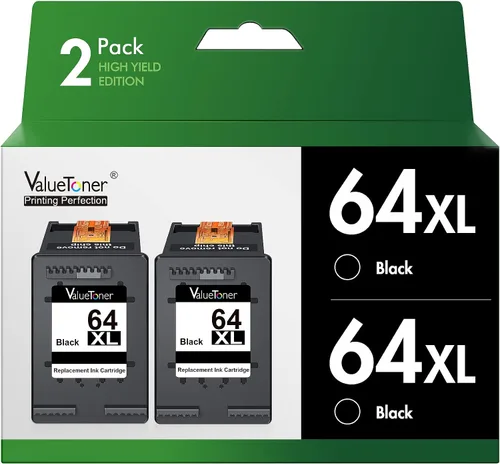 Valuetoner Reemplazo para cartucho de tinta negra HP 64XL Cartucho de tinta negra 64XL para impresoras HP 64 XL Envy Photo 7858 7855 6255 6252 7158