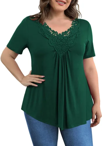 Miniatura 2 de Tralilbee - Blusa casual de manga corta con encaje de ganchillo, para mujer, talla grande, talla M - 4XG