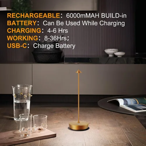 Miniatura 2 de SAKRINGT Paquete de 2 Lámparas de Mesa Inalámbricas Recargables, Batería de 6000mAh Operada a Prueba de Agua con Atenuación Continua LED Portátil