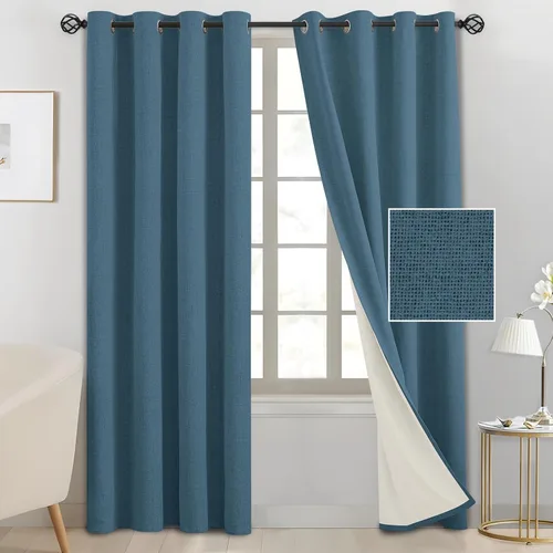 Miniatura 10 de SimpleHome Cortinas de Lino Blanco Crema 100% Opacas de 84 Pulgadas de Largo, Juego de 2 Paneles, Lino Sintético Texturizado para Sala de Estar