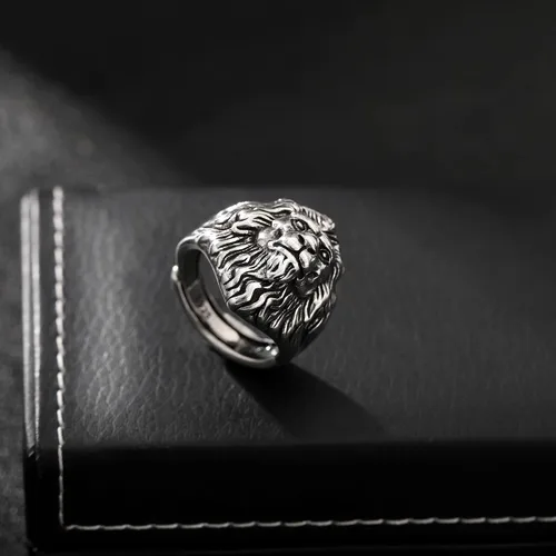 Miniatura 5 de Yumikoo Anillo de león para hombre, anillo de titanio y acero inoxidable abierto y ajustable
