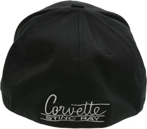 Miniatura 4 de 1967 Corvette Black Flex Fit Sombrero con emblema C2 (LXL) Se adapta a 7-38"-7-58", Negro