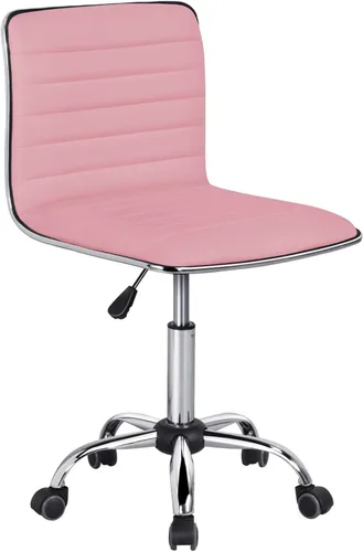 Miniatura 10 de Yaheetech Silla de escritorio ajustable de trabajo de piel sintética con respaldo bajo acanalado, sin reposabrazos, giratoria, negra, con ruedas