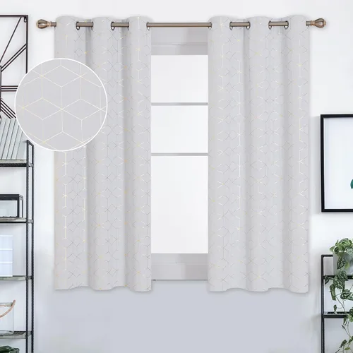 Miniatura 2 de Deconovo Cortinas opacas, aislamiento térmico y reducción de ruido, estampado de lámina de diamante – ojales en la parte superior, 2 paneles