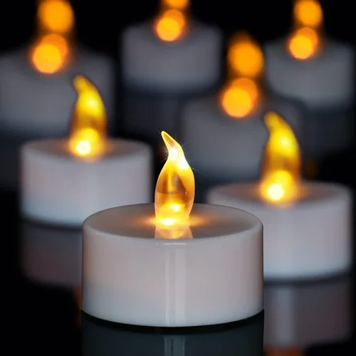 Velas de té LED sin llama, funcionan con pilas, velas falsas parpadeantes para el día más dulce, boda, decoración del hogar, fiesta (amarillo