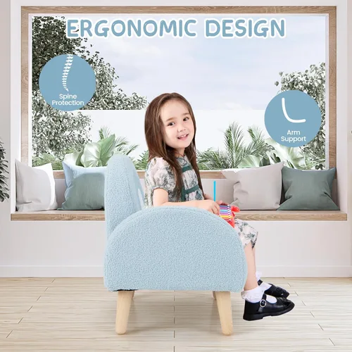 Miniatura 5 de INFANS Sofá para Niños, Sillón para Niños Pequeños con Marco de Madera Maciza Diseño Anti-Volcado Tela de Felpa, Silla Tapizada para Niños