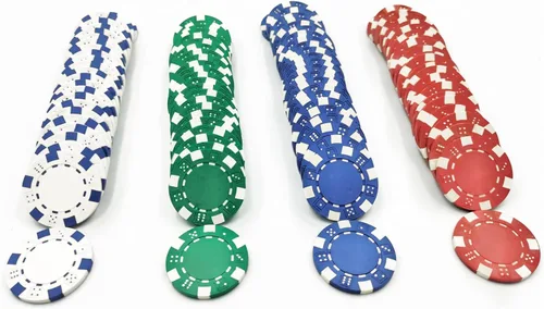 SEETOOOGAMES 100 piezas de 0.41 oz de arcilla compuesta de dados a rayas casino fichas de póquer - 4 colores (rojo, verde, blanco y azul)