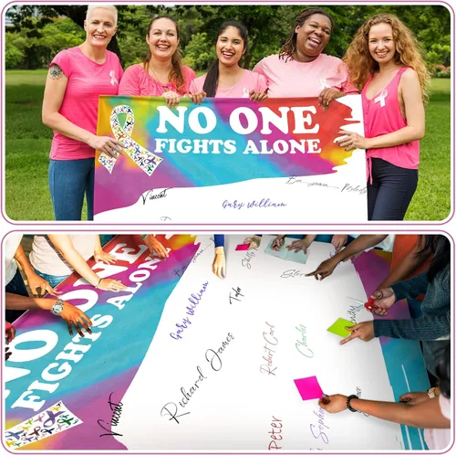 Miniatura 6 de Outus Cartel de autógrafo de cinta multicolor para concientización sobre el cáncer, 6 x 6 pies, póster consciente del cáncer, salud mental