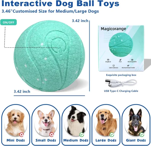 Miniatura 9 de Magicorange Juguetes interactivos para perros, juguetes automáticos de bolas rodantes para perros, pelotas de tenis con efecto rodante para perros