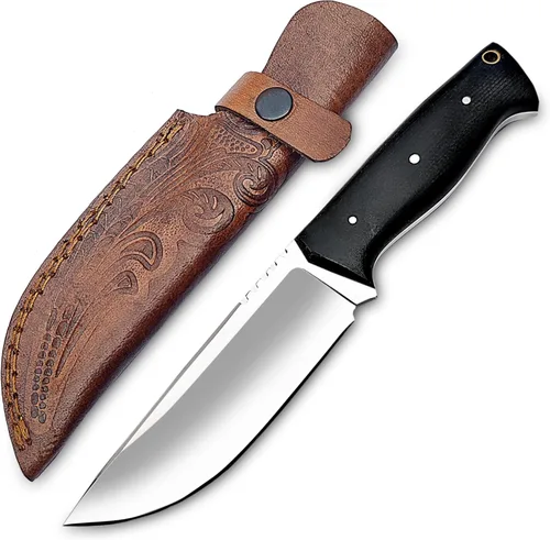 Cuchillo WARIVO Full Tang D2 - Cuchillo de caza de 10 pulgadas de hoja fija hecha a mano con funda de cuero - Perfecto para EDC, Bushcraft, Camping,