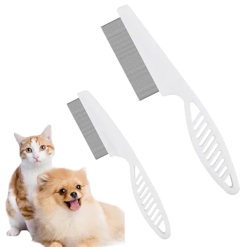 Peine de aseo para mascotas – Peine multifuncional de acero inoxidable 2 en 1 para pulgas, eliminación de manchas de lágrimas y despelamiento de la