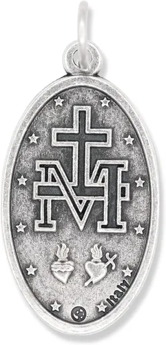 Miniatura 4 de Caritas et Fides Paquete de 5 medallas milagrosas ovaladas grandes en inglés (1.125 pulgadas, plata oxidada) – Hecho en Italia, colgante de María