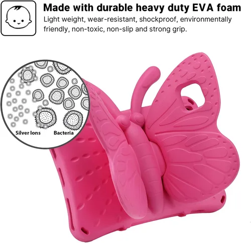 Miniatura 37 de FW Fire 7 - Funda para tablet para niños, Amazon Fire 7 2022, funda de mariposa con luz de atril, EVA, protección contra caídas, resistente, a