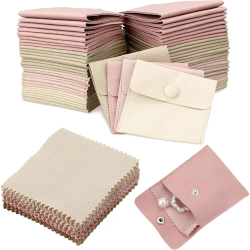 Miniatura 9 de Paquete de 120 bolsas de microfibra para joyas con paño de limpieza de 3.2 x 3.2 pulgadas, bolsa de embalaje de joyas con bolsas de botón a presión